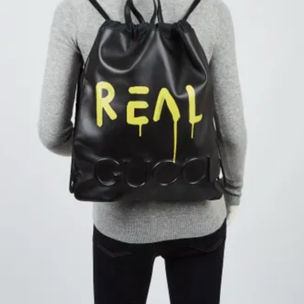 Gucci Black and Yellow Drawstring Backpack - Picture 4 of 9